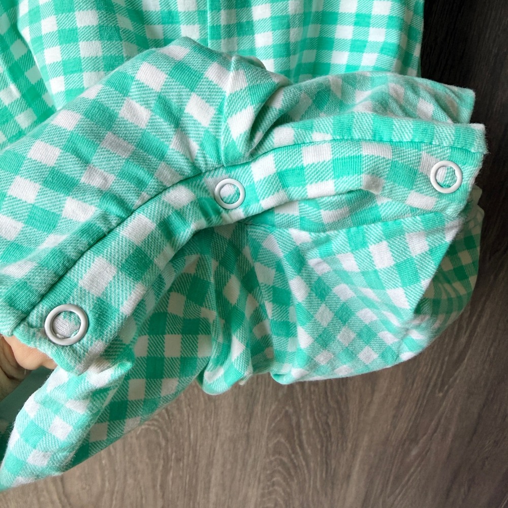 Little Tribe Romper Baby 6M Mint Gingham Cotton One Piece Jon Jon Preppy Sunsuit - Picture 3 of 6